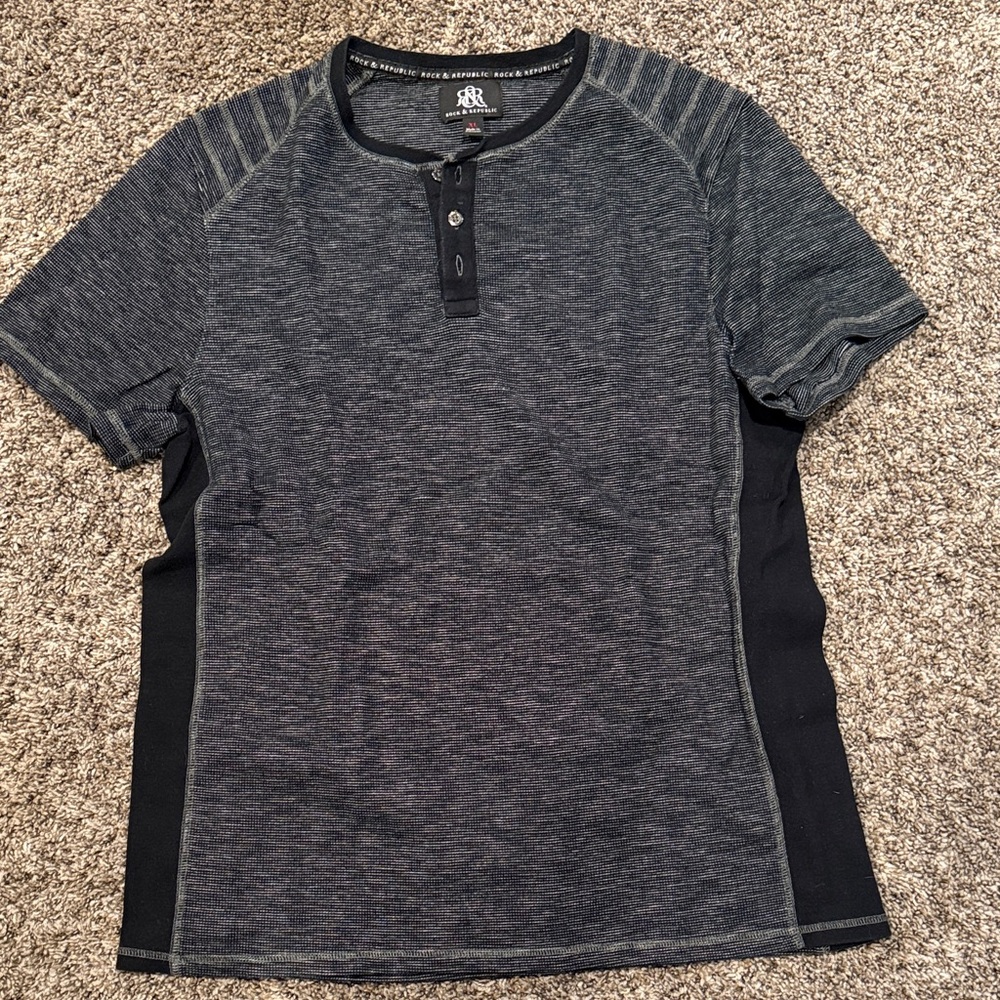 Rock & Republic Charcoal and Black Henley Tee